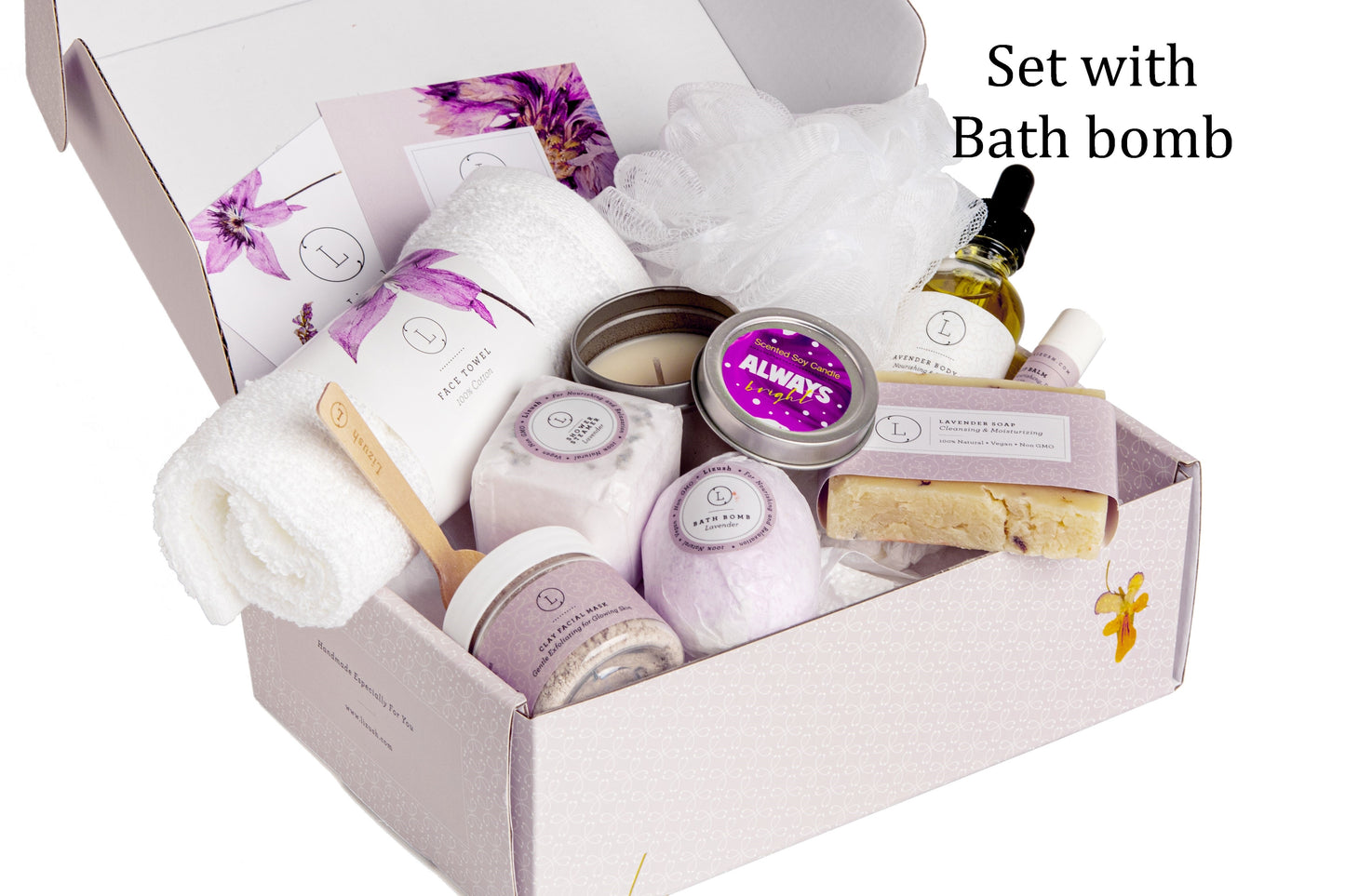 Bath Bomb and Shower Steamer Lizush All Natural Lavender Gift Box with - bath & body products