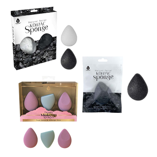 Pursonic Skin & Beauty Essentials Bundle – Konjac Sponge Duo, Bamboo Charcoal Konjac Sponge & 3-Pack Makeup Sponge Set